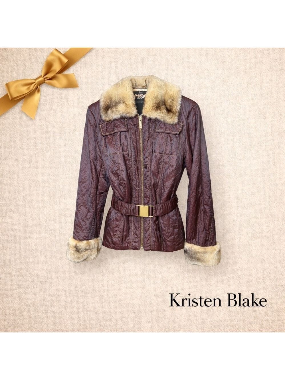 Kristen Blake Faux Fur Burgundy Jacket Sz S